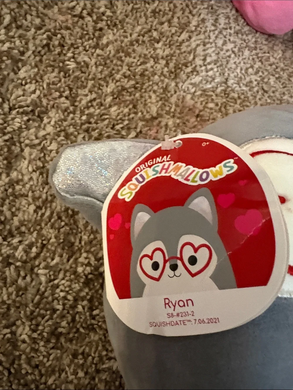 Squishmallows Gray and Cream Owl Plush with Red and Teal Heart Accents